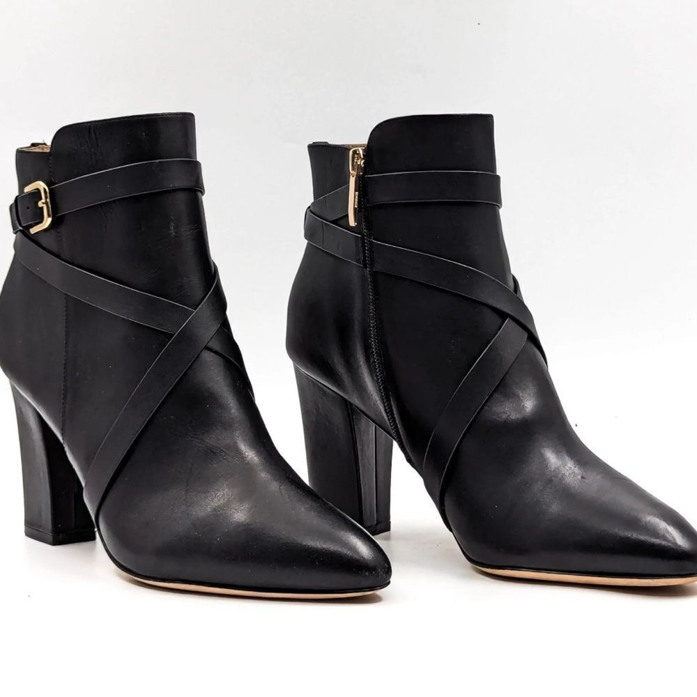 L'AGENCE Francine Pointed Toe Block Heel Bootie Leather with Dust Bag 9 $595